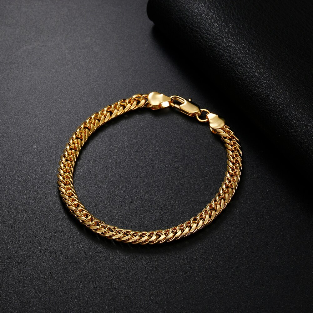 New 6MM Geometry Chain 18K Gold Plated 925 Stamp Silver color Bracelets for Women Men Fashion Wedding Christmas Gifts Jewelry