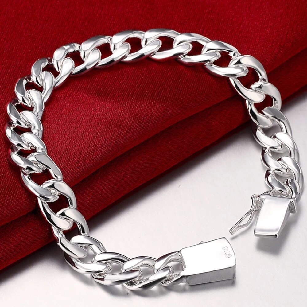 Charm 925 Stamp Silver color Bracelets for man 10MM Domineering geometry chain Wedding party Christmas Gifts fashion Jewelry