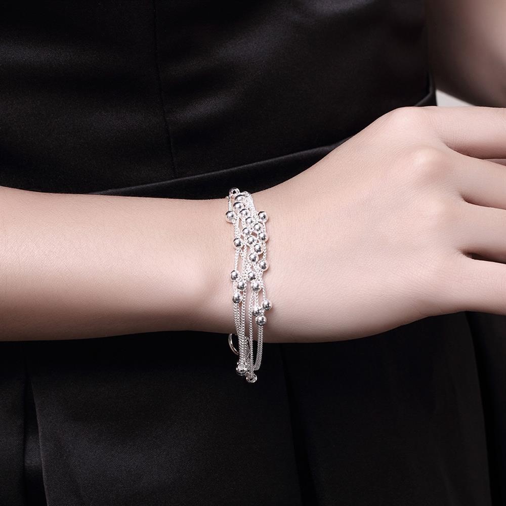 Hot charm 925 Stamp Silver color Bracelet for woman Five-line tassel beads chain Wedding party Christmas Gifts fashion Jewelry