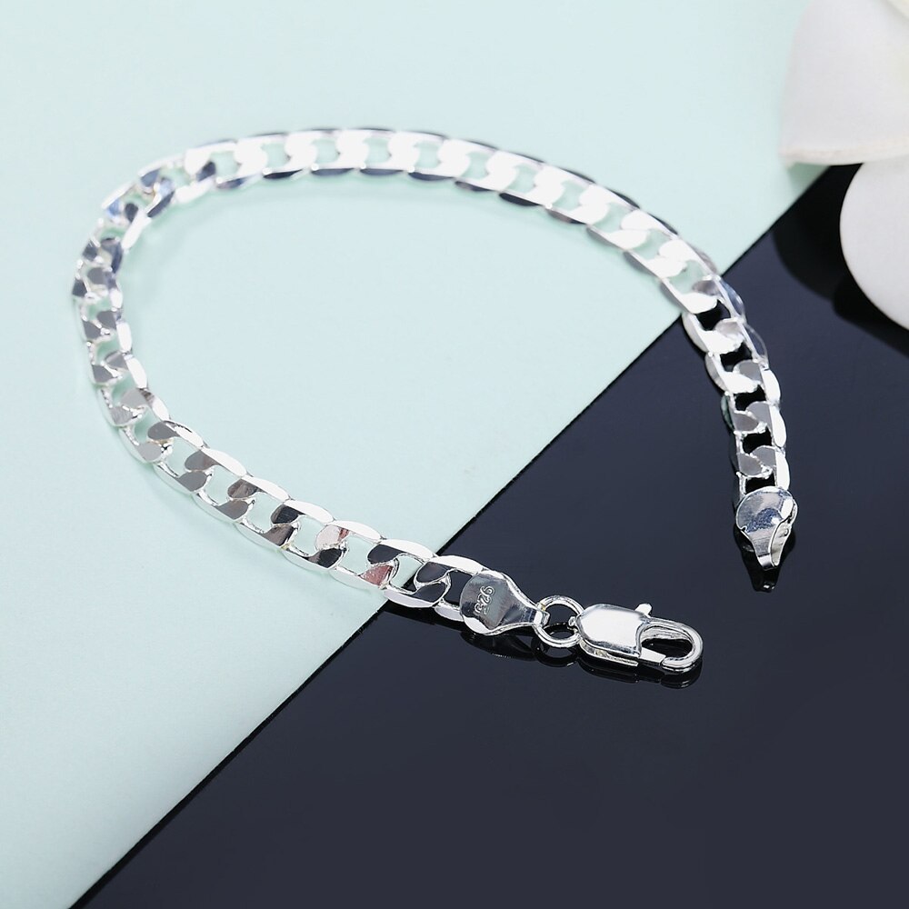 Factory direct fashion 925 Stamp Silver color Bracelet for man woman 8MM geometric side chain Luxury jewelry Wedding party gifts