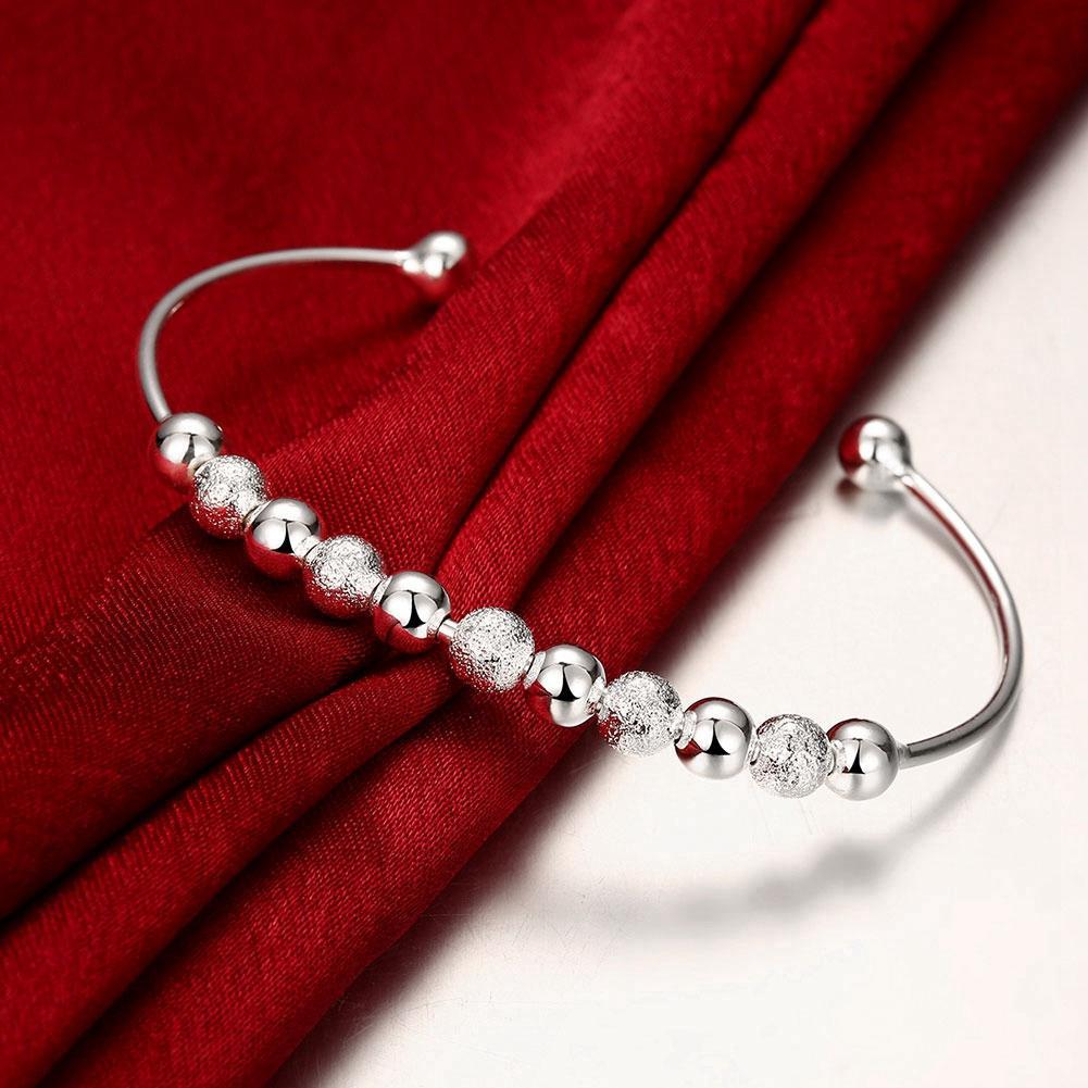 Charm hot 925 Stamp Silver color fine Round beads bangle Bracelets for Women adjustable Jewelry Fashion Party wedding gifts