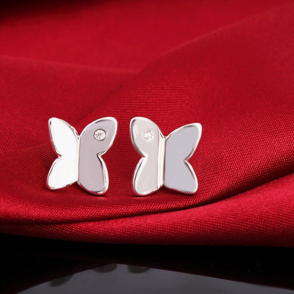 925 Stamp Silver color Earrings fashion Jewelry for Woman charm crystal butterfly diamond stud earrings Trendsetter Gifts