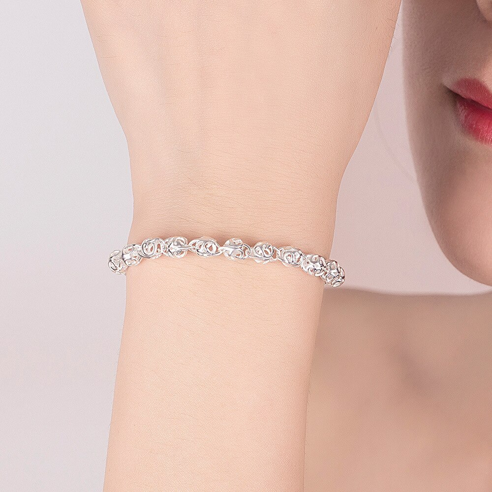Factory direct sales new 925 Stamp Silver color Bracelet for Women lovely Hollow ball Chain Fashion Wedding Party Gift Jewelry