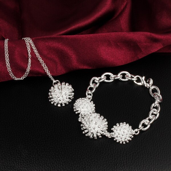 High-quality 925 Stamp Silver color fine Fireworks Pendant necklace bracelet Jewelry set for women Fashion Party Holiday gifts