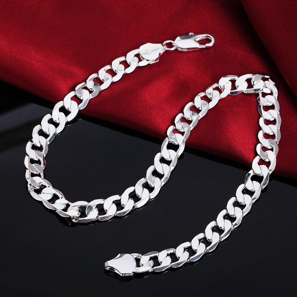 hot 925 Stamp Silver color classic Cuban 12MM chain necklace for men 18-30 inches Charm Fashion jewelry party wedding