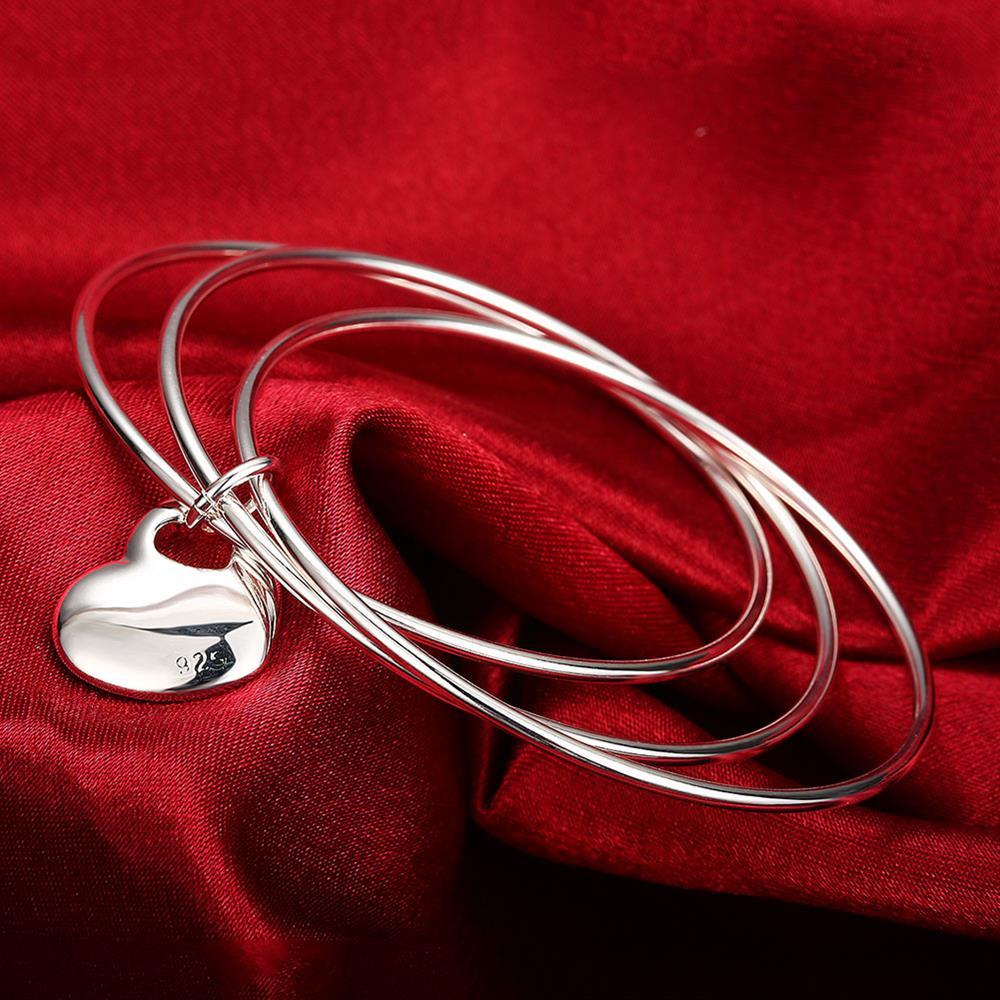 Special offer 925 Stamp Silver  Bracelets for Women three circles hanging heart bangle Girl student Jewelry Fashion Party
