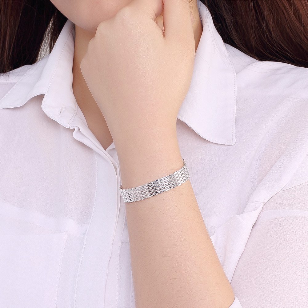Hot 925 Stamp Silver color Creativity Net chain Bracelets necklaces for women fashion designer party wedding jewelry sets gift
