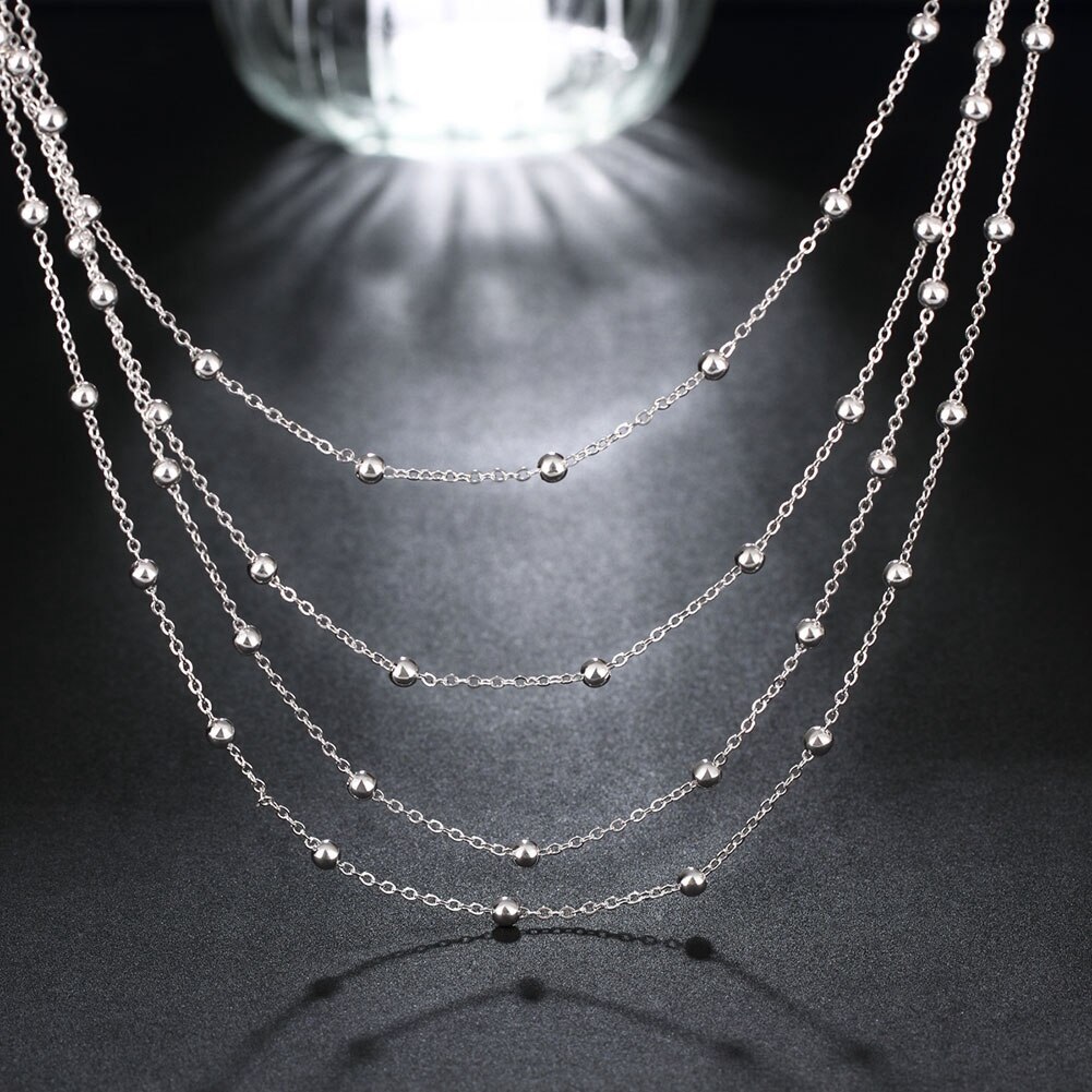 Hot noble 925 Stamp Silver color Fashion Jewelry 18 inches tassel Smooth Bead Chain Necklace For Women Wedding party Gift