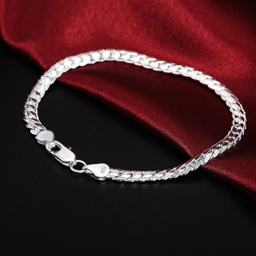 Fashion charm 925 Stamp Silver color Bracelet for man 5MM sideways chain Luxury jewelry Wedding party Christmas gifts