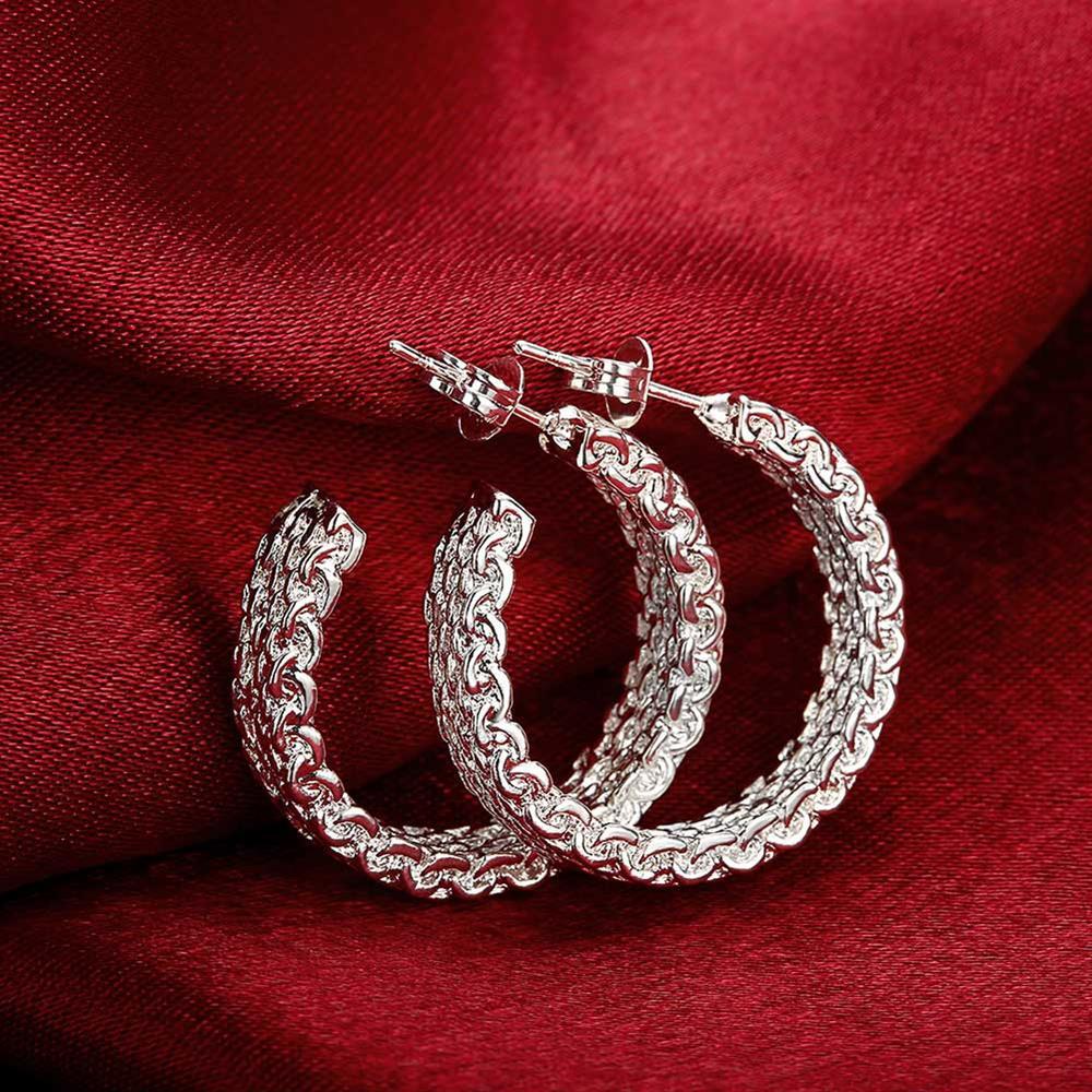 Factory direct Hot 925 Stamp Silver color Fine Mesh Pendant necklace earrings stud for woman Fashion Party wedding Jewelry set