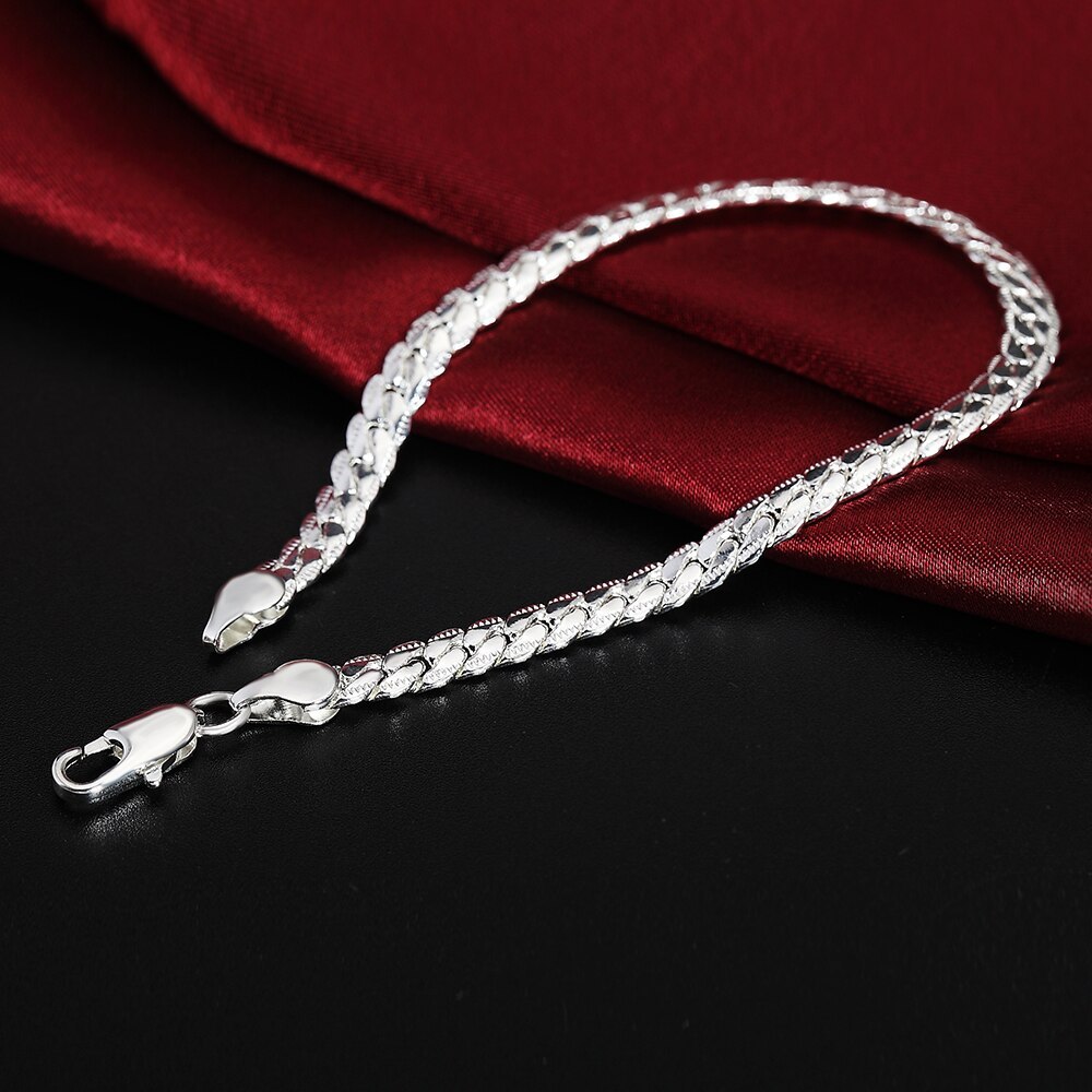Fashion charm 925 Stamp Silver color Bracelet for man 5MM sideways chain Luxury jewelry Wedding party Christmas gifts