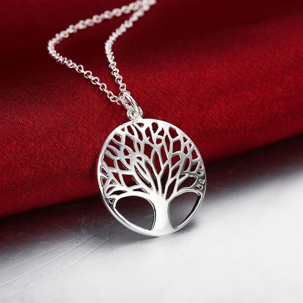 Noble 925 Stamp Silver color Fashion Jewelry Charm Round tree Pendant Necklace For Women 18 inches Hot sale Wedding Gifts