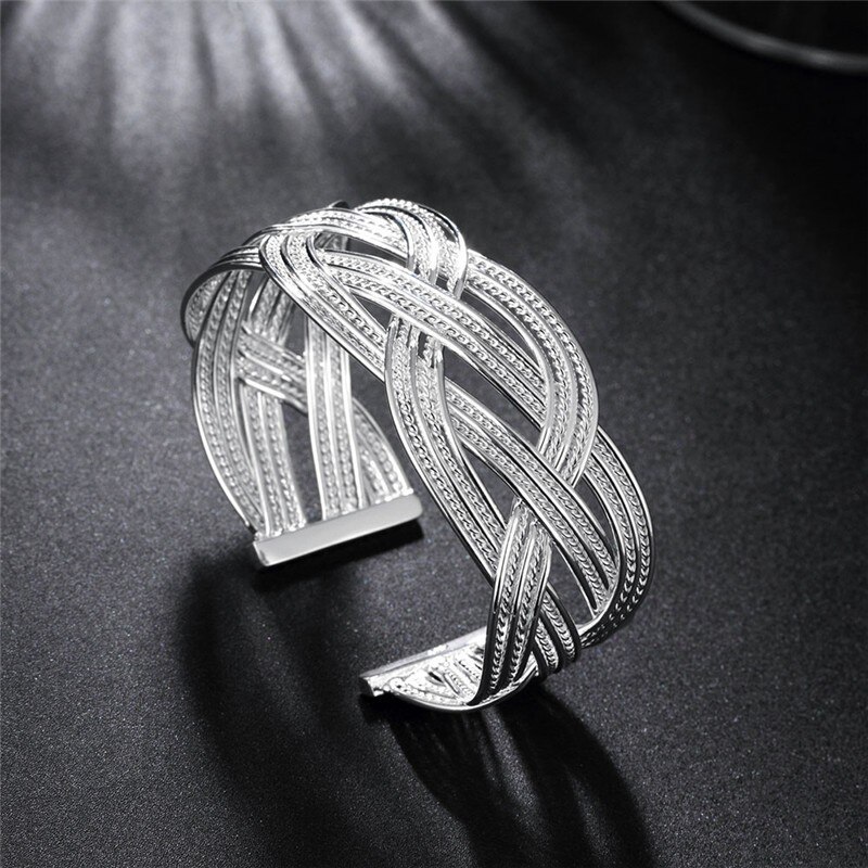 925 Stamped Silver color elegant Braided wire bangle for Women Bracelet Fashion Wedding Party Gift Jewelry National customs