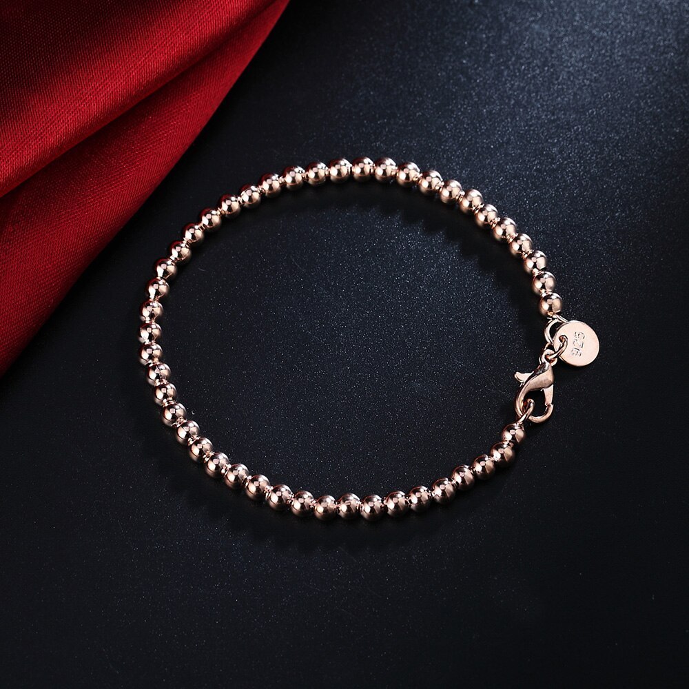 Special offer New 18K gold color 925 Stamp Silver color Bracelets for Women 4MM beads Chain Fashion Wedding Party Gifts Jewelry