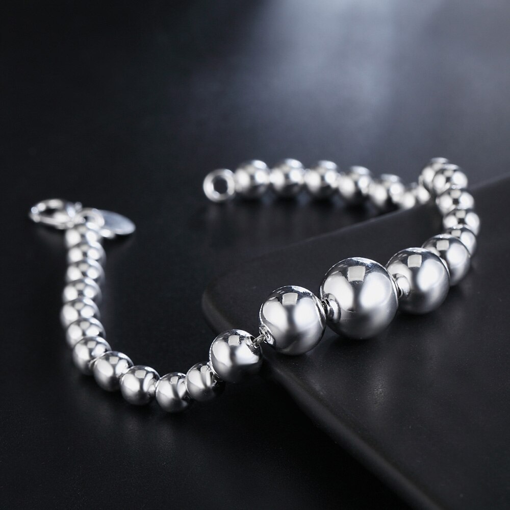 Hot sale fashion 925 Stamp Silver color Bracelet for man woman classic bead chain Wedding party Gifts Street all-match jewelry