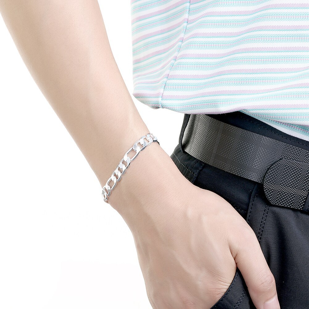 Hot charm 925 Stamp Silver color 8MM chain Bracelets necklace Jewelry set for women men wedding party Fashion Party Gifts