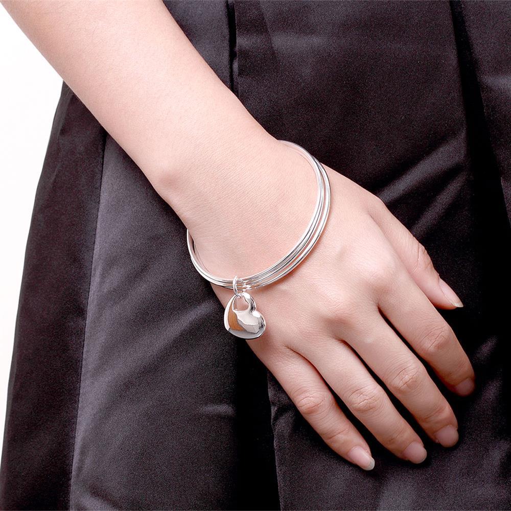 Special offer 925 Stamp Silver  Bracelets for Women three circles hanging heart bangle Girl student Jewelry Fashion Party