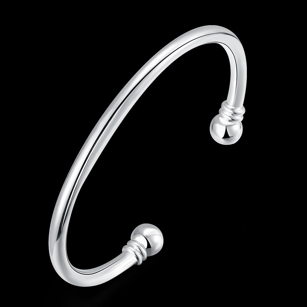 Hot fine 925 Stamp Silver color Simple elegant bangles for Women Fashion Bracelets Wedding Party Christmas Gifts charm Jewelry