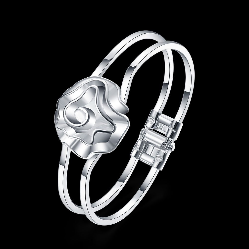 New hot 925 Stamp Silver color Bracelets for Women fine rose flower bangle Fashion Wedding Party Christmas Gifts Girl Jewelry