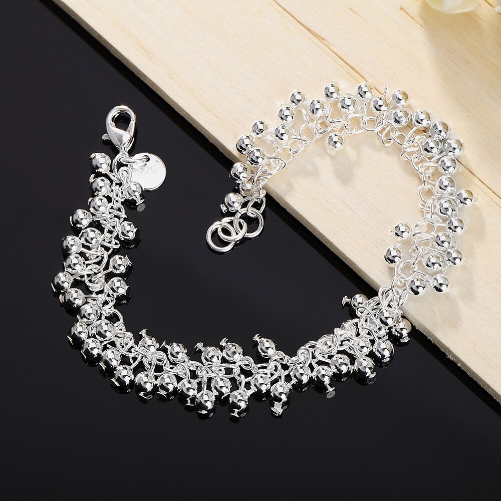 hot charm 925 Stamp Silver color Bracelets for women man grape bead chain lady Wedding party Christmas Gifts fashion Jewelry
