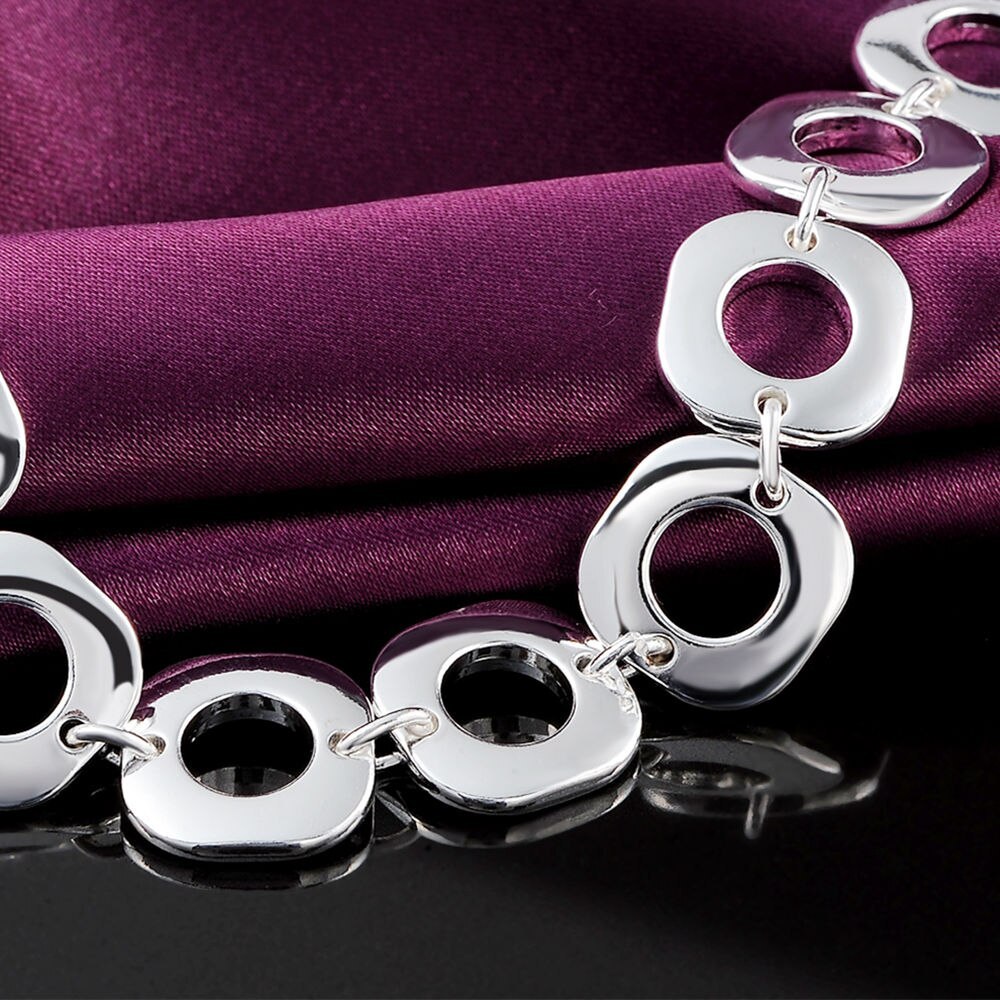 Hot charm 925 Stamp Silver color Bracelet for woman man classic Square circle chain Wedding party Christmas Gift fashion Jewelry