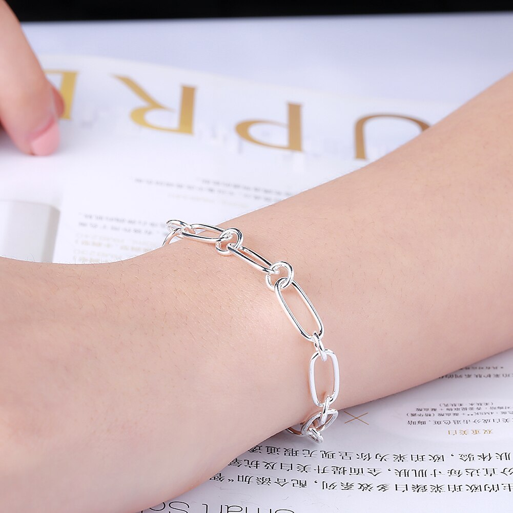New popular 925 Stamp Silver color Bracelets circle chain for woman lady men classic Wedding party Gift fashion Jewelry