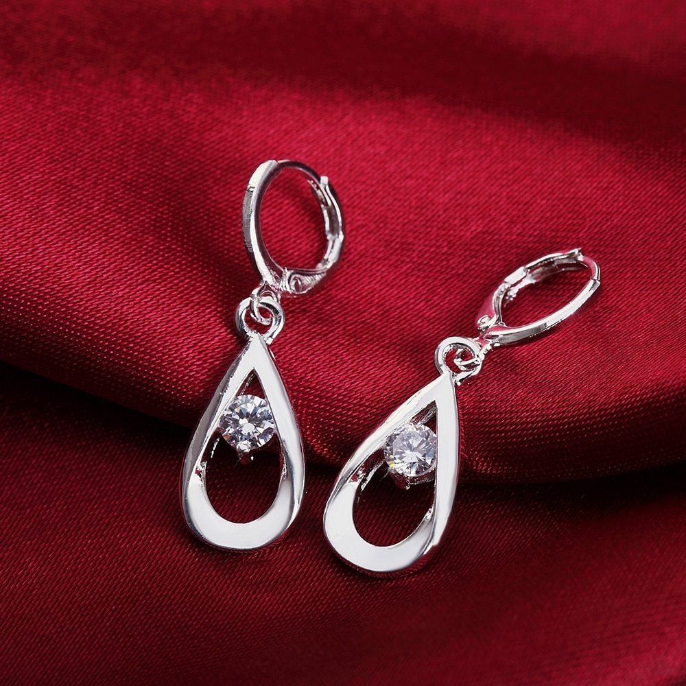 New 925 Stamp Silver color Earrings for Women Jewelry Water Droplets Zircon diamond earrings stud wedding party Christmas Gifts