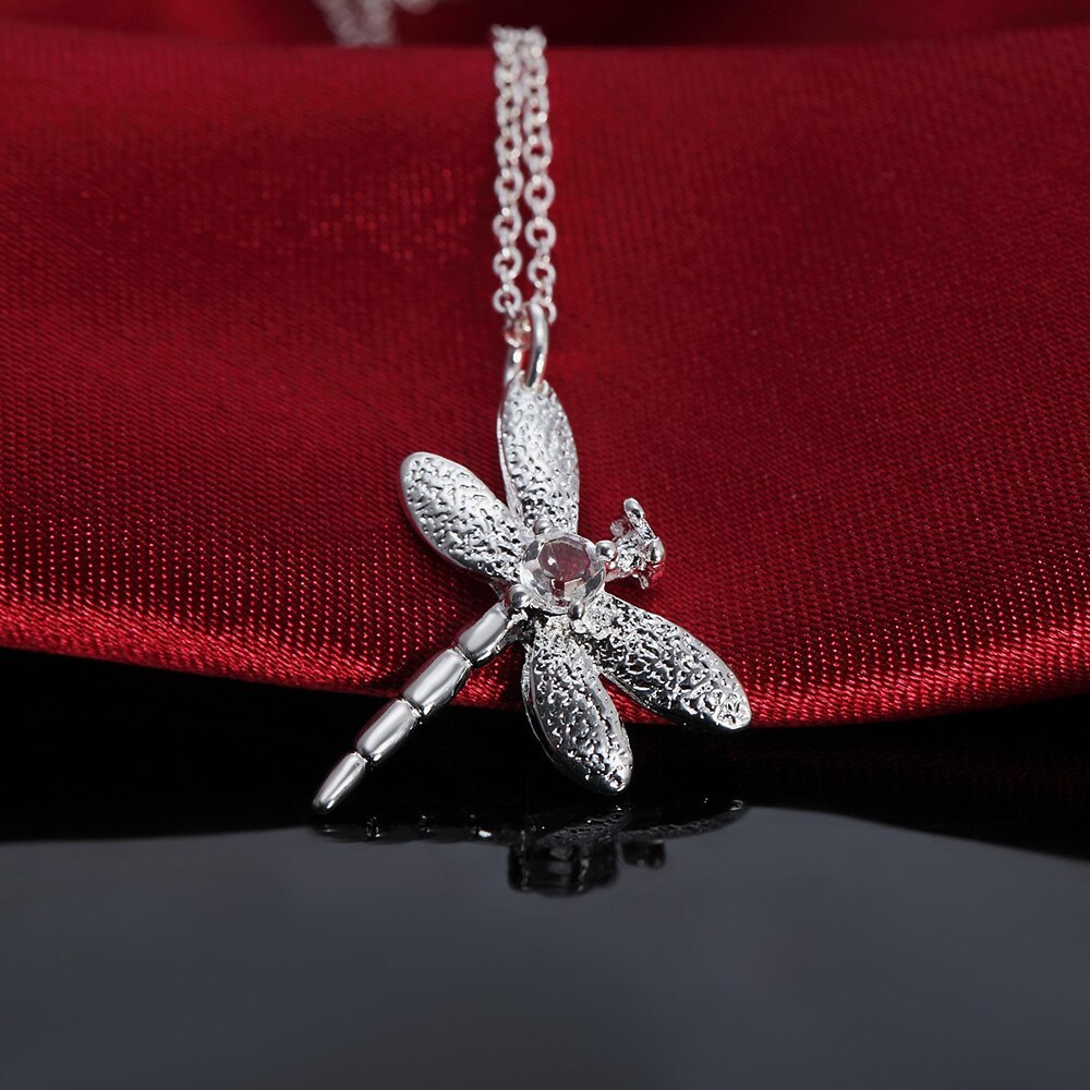 Fashion Party Gifts Charm 925 Stamp Silver color Crystal dragonfly pendant necklace earring bracelet rings Jewelry set for women