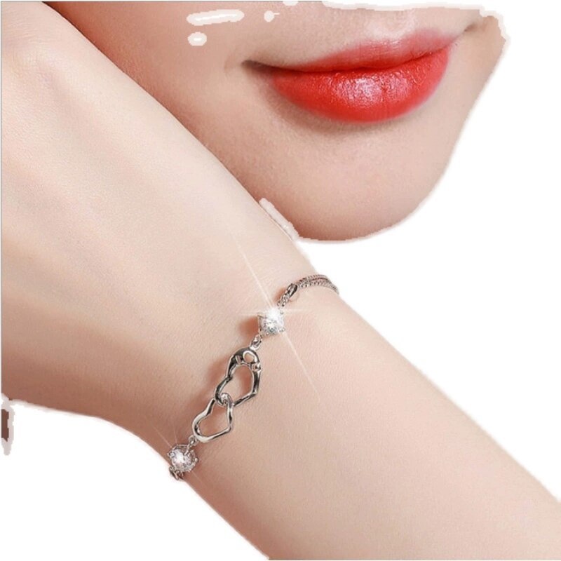 925 Stamp Silver color luxury Crystal romantic heart Bracelets for women fashion party Wedding Original designer Jewelry gifts
