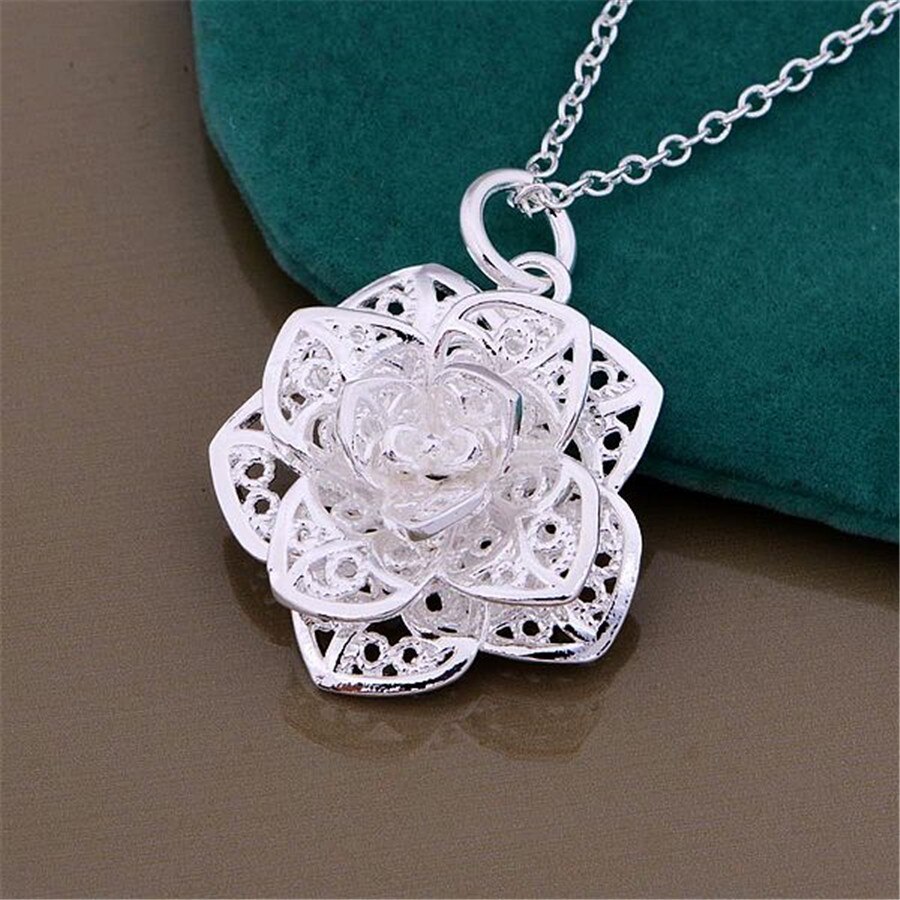 Fashion brand 925 Stamp Silver color Flowers Pendant Necklace For Women luxury Jewelry lady happy party wedding Christmas gifts