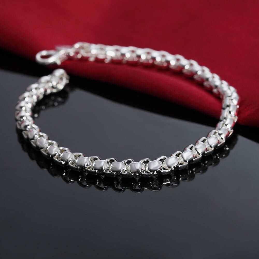 Hot fashion 925 Stamp Silver color Bracelet for woman fine 4MM Round lattice chain Wedding party Gift Street all-match jewelry