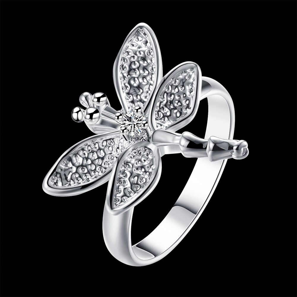 925 Stamp Silver color Zircon Dragonfly Rings For Women Fashion Wedding Engagement Party holiday gift Charm high quality Jewelry