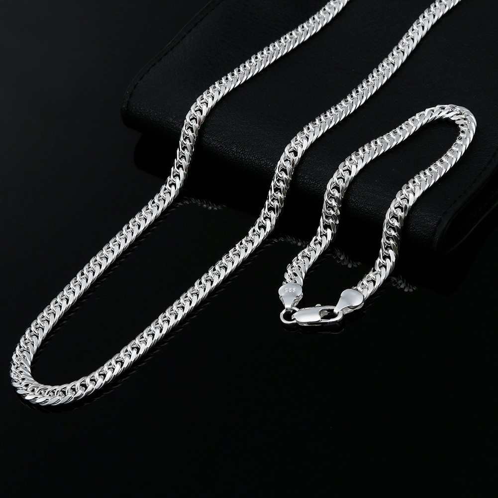 Fashion original 6MM geometric chain man 925 Stamp Silver color bracelet neckalces for women luxury Party wedding jewelry sets