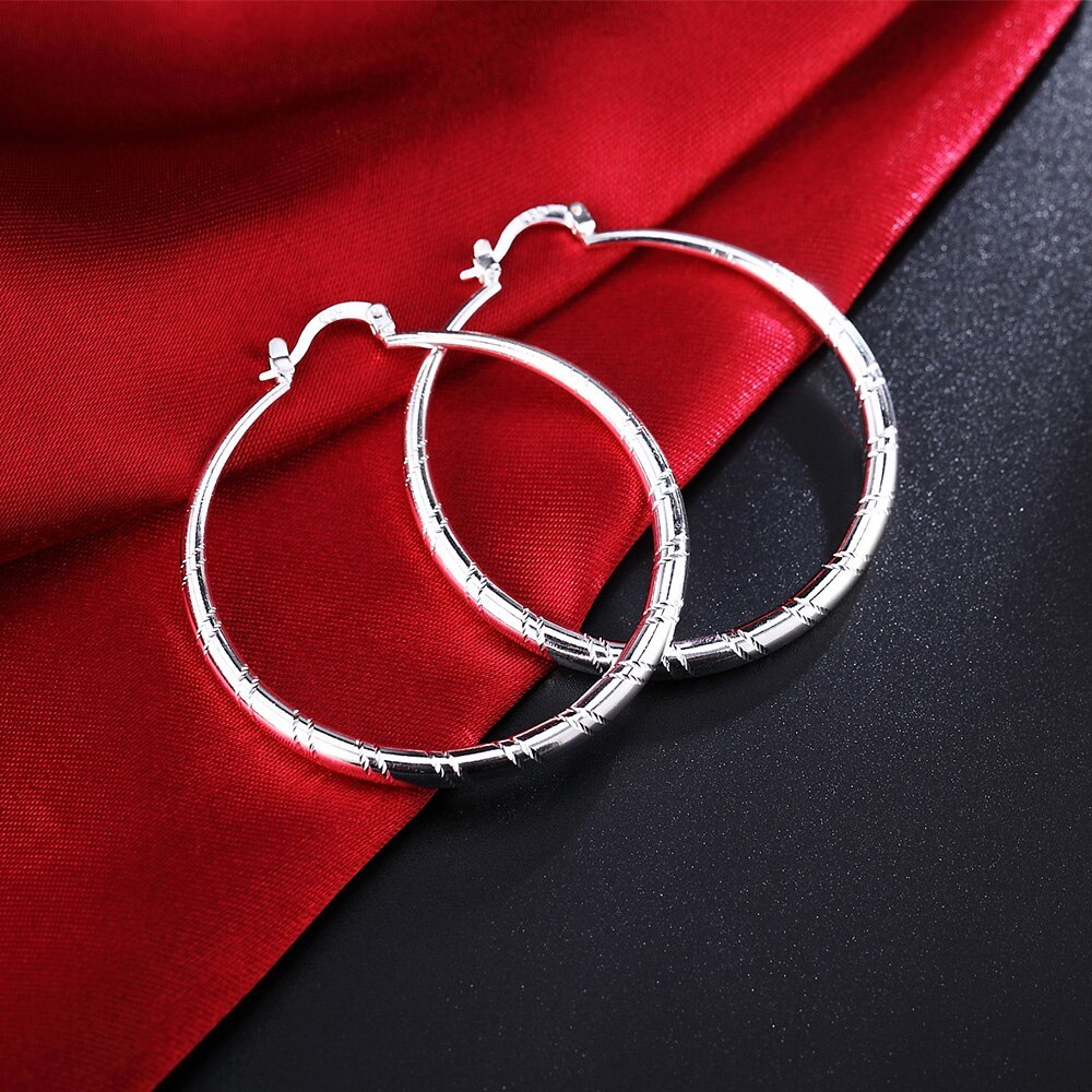 925 Stamp Silver color 3/4/5/6cm big circle hoop earrings for women high quality Fashion Jewelry Christmas Gifts Wedding earring