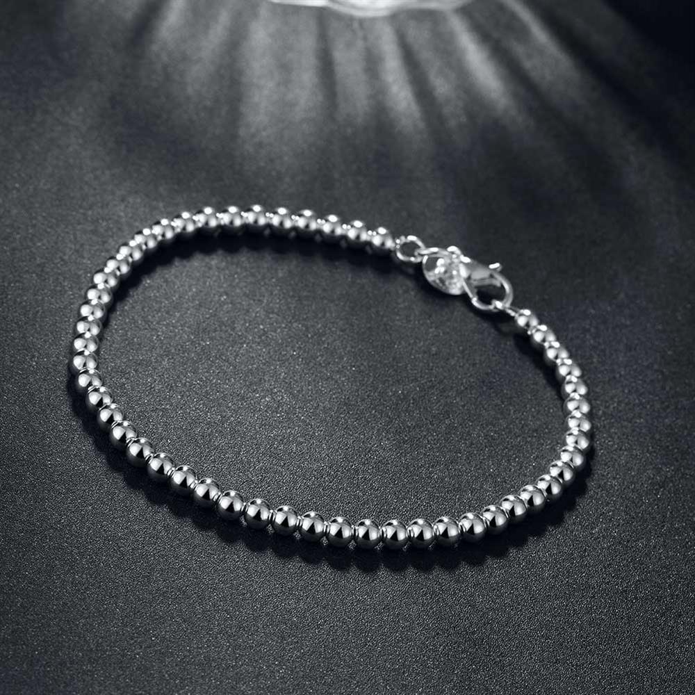 Fashion charm 925 Stamp Silver color Bracelet for woman 4MM beads chain jewelry Wedding party Christmas gifts