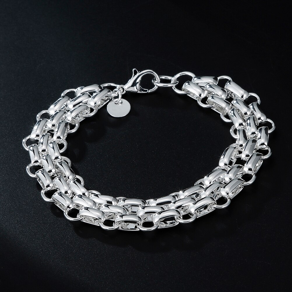 Fine 925 Stamp Silver color Pretty geometric chain Bracelets for women man fashion designer jewelry party wedding Christmas gift