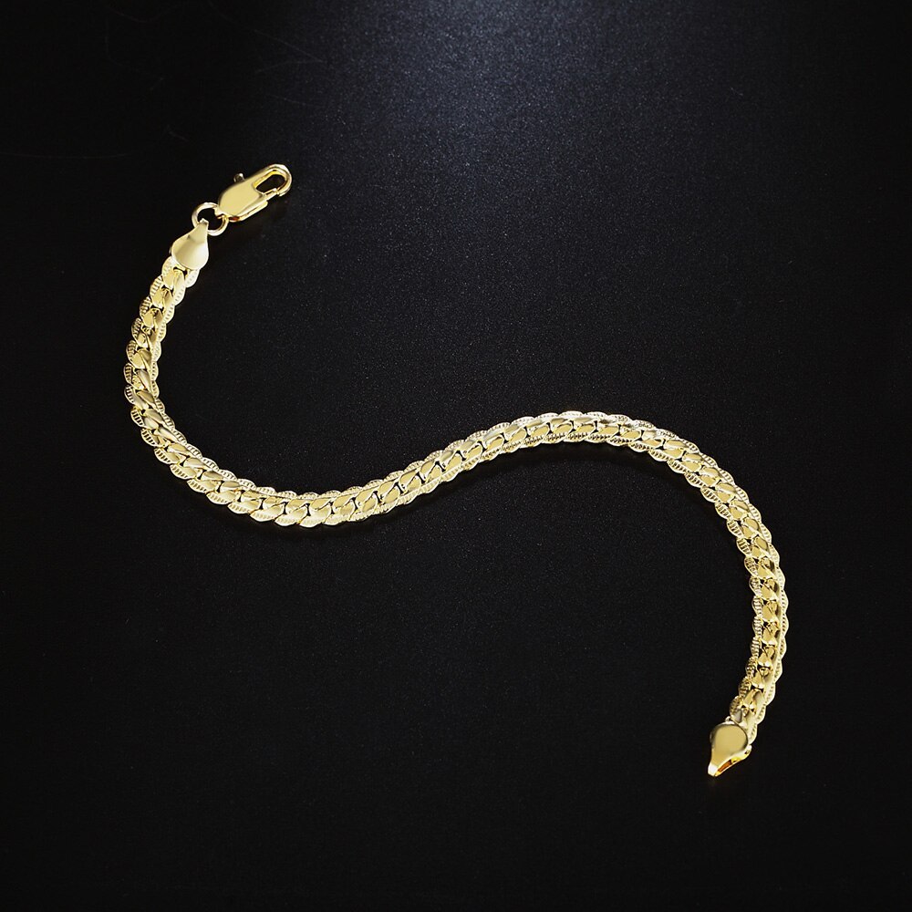 New 18K gold 925 Stamp Silver color Bracelets for Women men classic 5MM Chain Fashion Wedding Party Christmas Gifts fine Jewelry