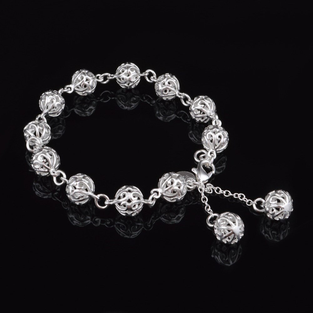 Special offer fashion 925 Stamp Silver color Bracelet for woman elegant Hollow ball chain fine luxury jewelry Wedding party gift