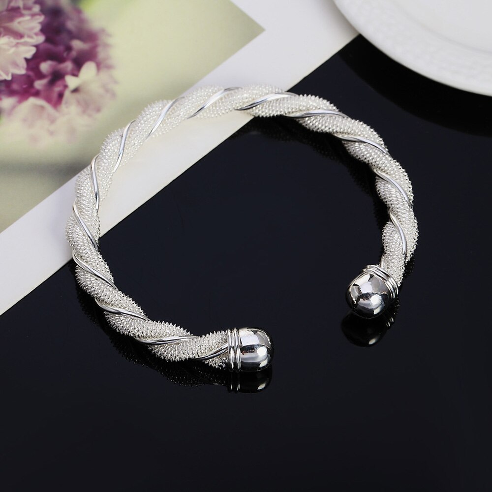 Charm 925 Stamp Silver color Bracelets fine Twisted wire bangles for Women Fashion Wedding Party Christmas Gift luxury Jewelry