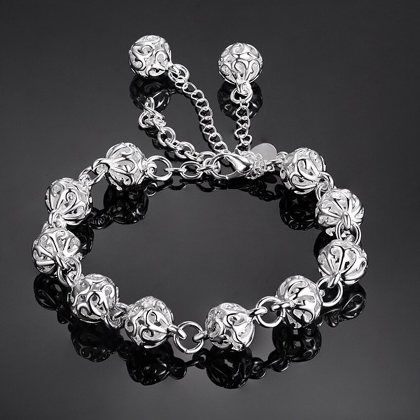 Special offer fashion 925 Stamp Silver color Bracelet for woman elegant Hollow ball chain fine luxury jewelry Wedding party gift