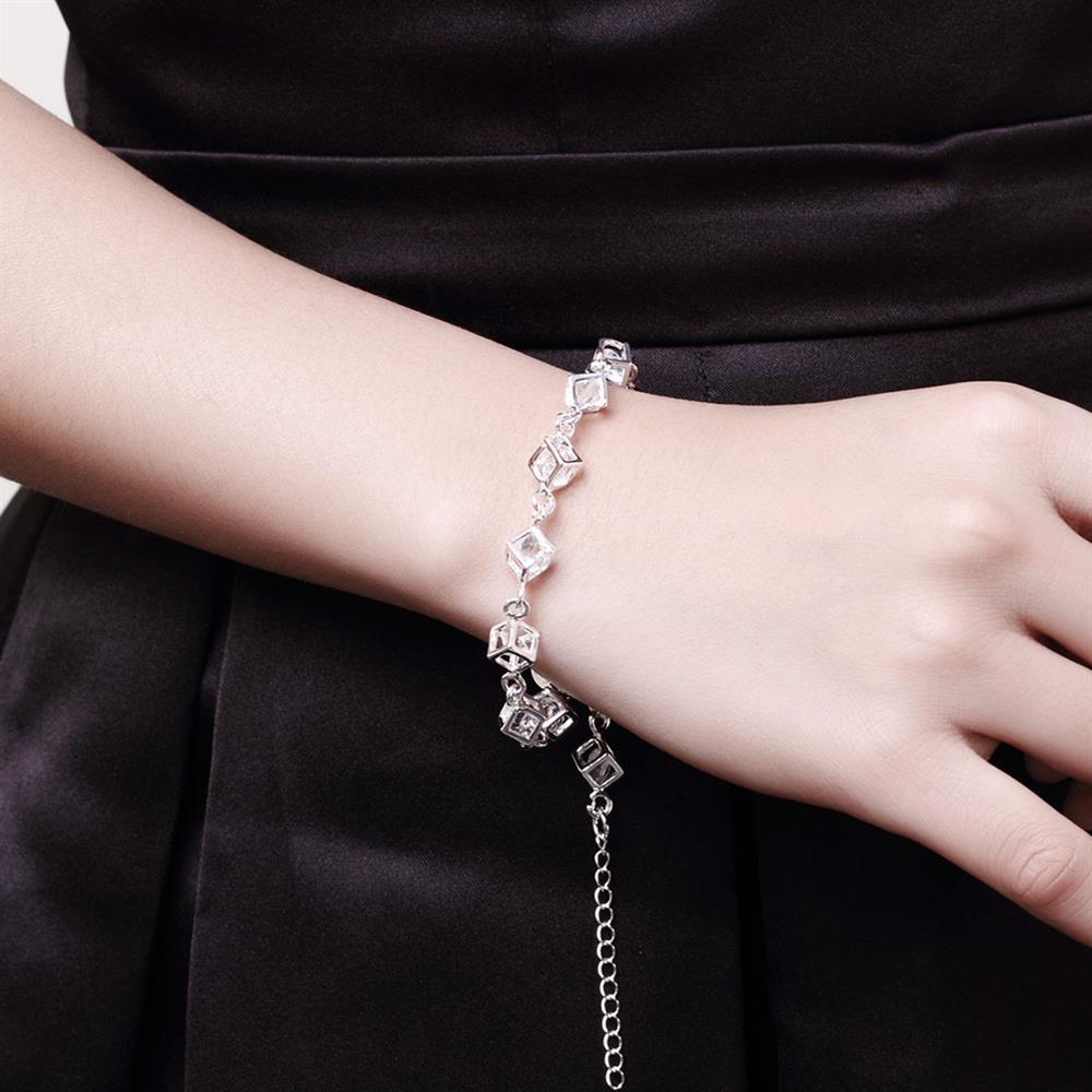 Fashion 925 Stamp Silver color Bracelet for woman Shining crystal lattice chain fine Luxury jewelry Wedding party beautiful gift