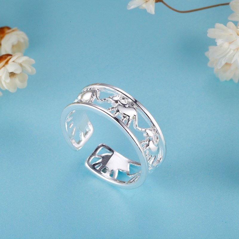 New 925 Stamp Silver color Rings for Women Elephant ring adjustable cute girl Fashion Wedding happy Party Gifts Charm Jewelry