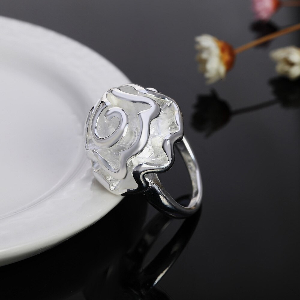 Silver Jewelry Rose Flower Finger Rings for Women Size 7 8 9 Fashion Wedding party Jewelry girl Holiday gifts