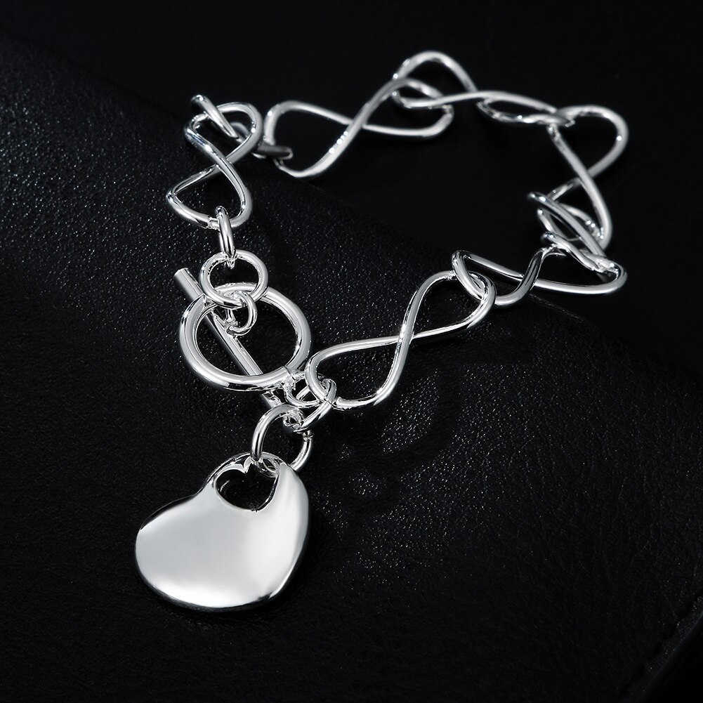 High quality 925 Stamp Silver color romantic heart pendant Bracelets for women fashion party Wedding accessories jewelry gifts