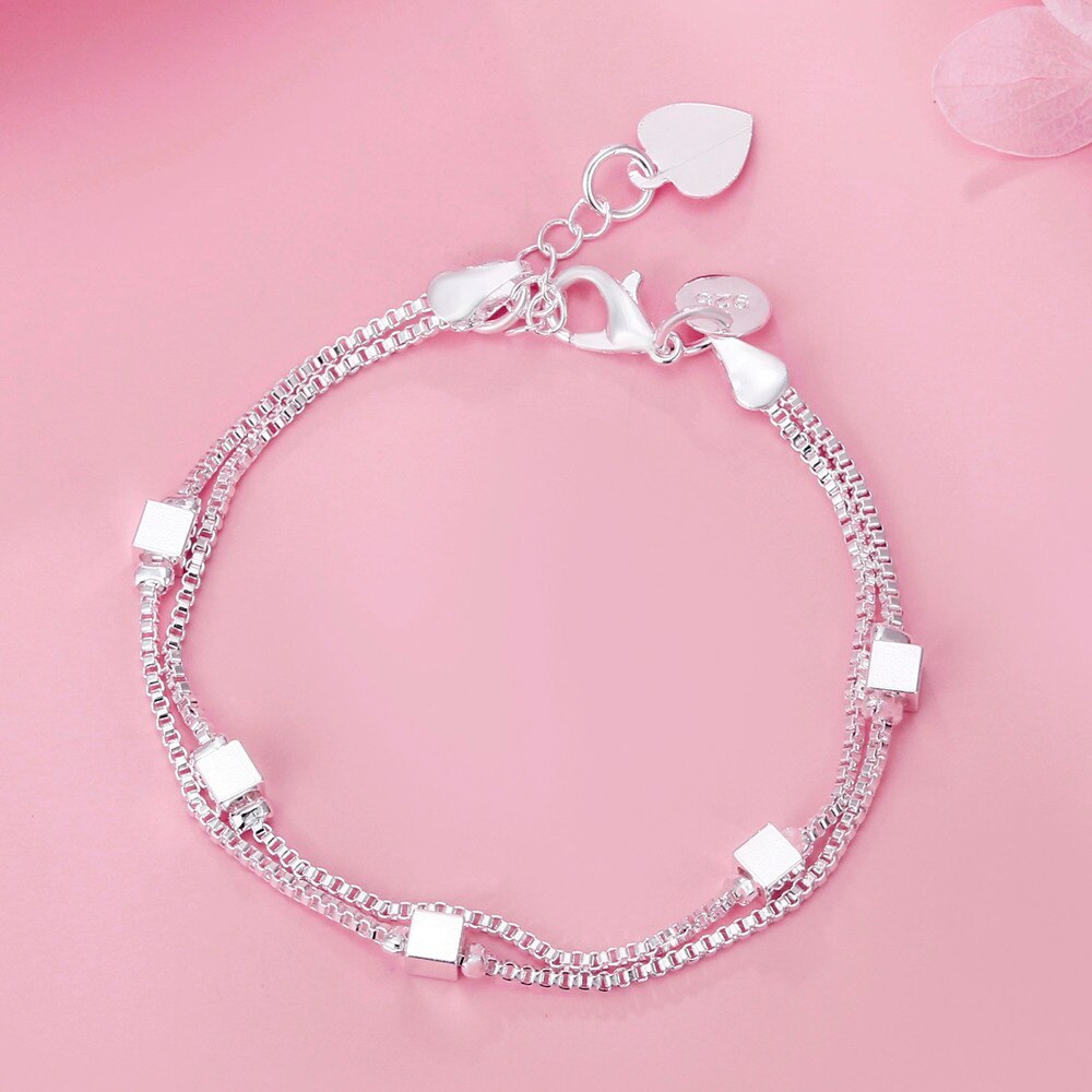 Hot 925 Stamp silver Pretty square box chain bracelets for women casual fashion party wedding Accessories Jewelry holiday gifts