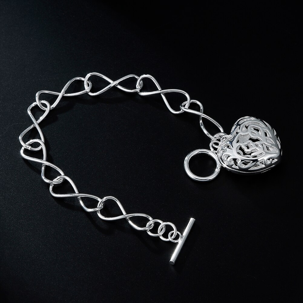 Hot luxury fashion 925 Stamp Silver color charm hollow heart Bracelets for women streetwear party Wedding accessories jewelry
