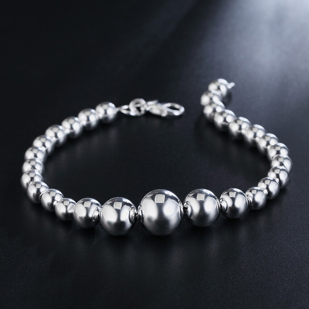 Hot sale fashion 925 Stamp Silver color Bracelet for man woman classic bead chain Wedding party Gifts Street all-match jewelry