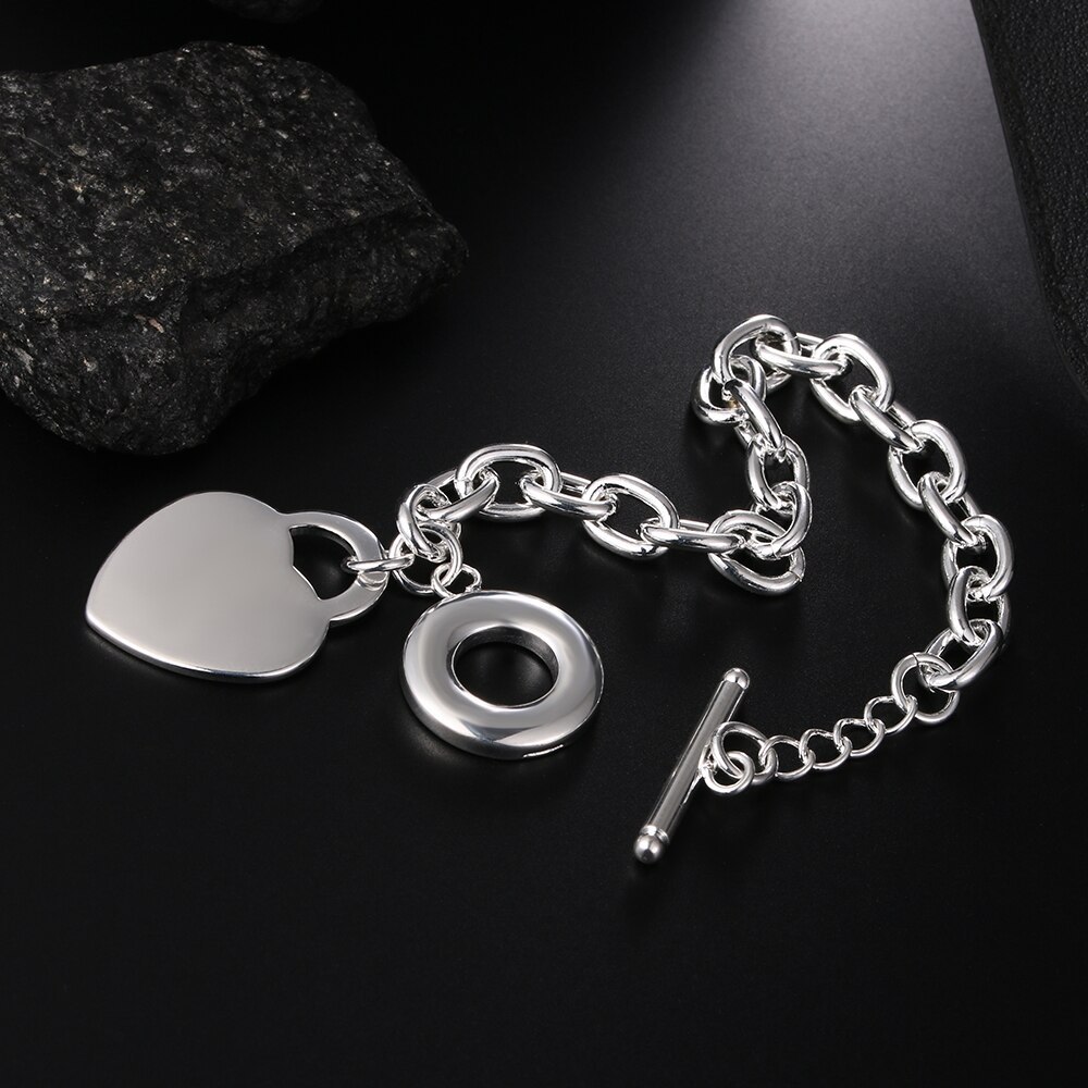 Factory direct fashion 925 Stamp Silver color Bracelet for woman exquisite heart Pendant chain fine jewelry Wedding party gift