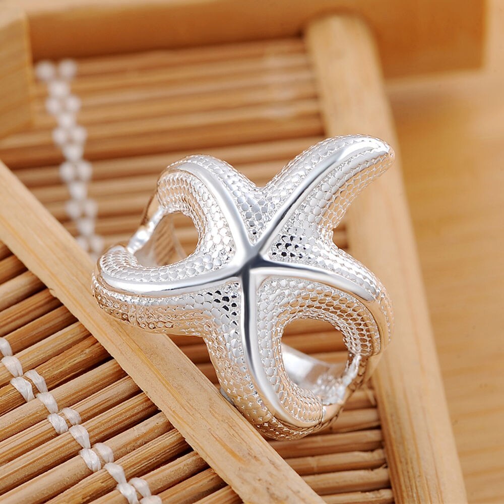 Special offer New 925 Stamp Silver color Rings For Women fine Big starfish Fashion Party Gifts lady luxury Charm wedding Jewelry