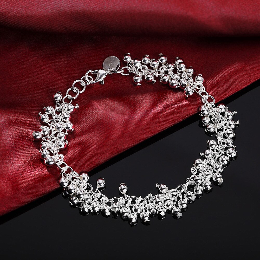 Hot Beautiful Fringe line frosted beads 925 Stamp Silver color Bracelets necklace Jewelry set for women Fashion Party wedding